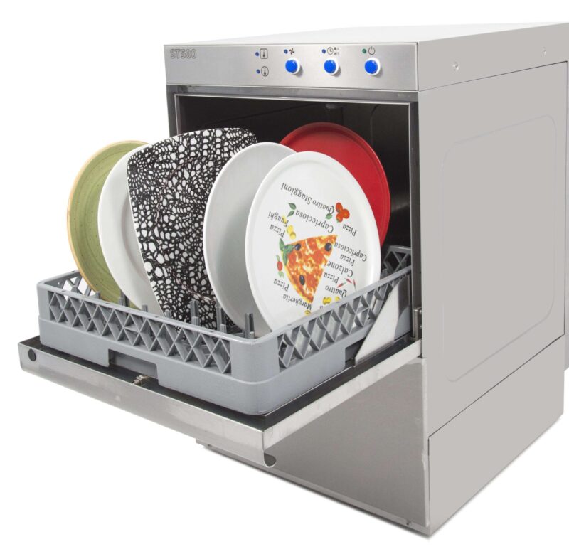 Lavavajillas industrial cesta 50x50 cm Monofásico - Trifásico Línea Varsovia  ST500B con bomba de desagüe.