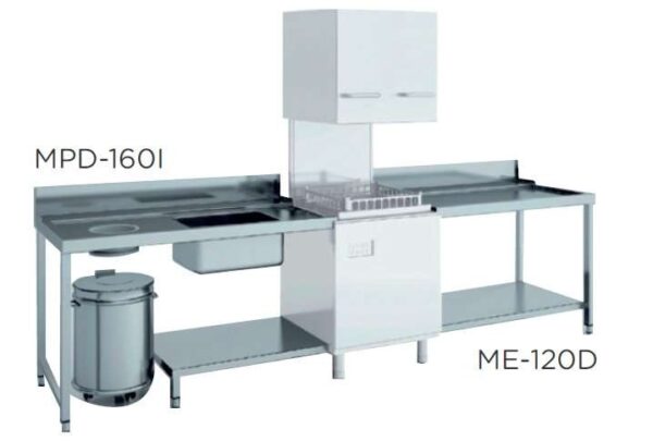 Mesa de prelavado entrada izquierda dim.1200x750x850h con estante con aro desbarazado mm MPD-120I