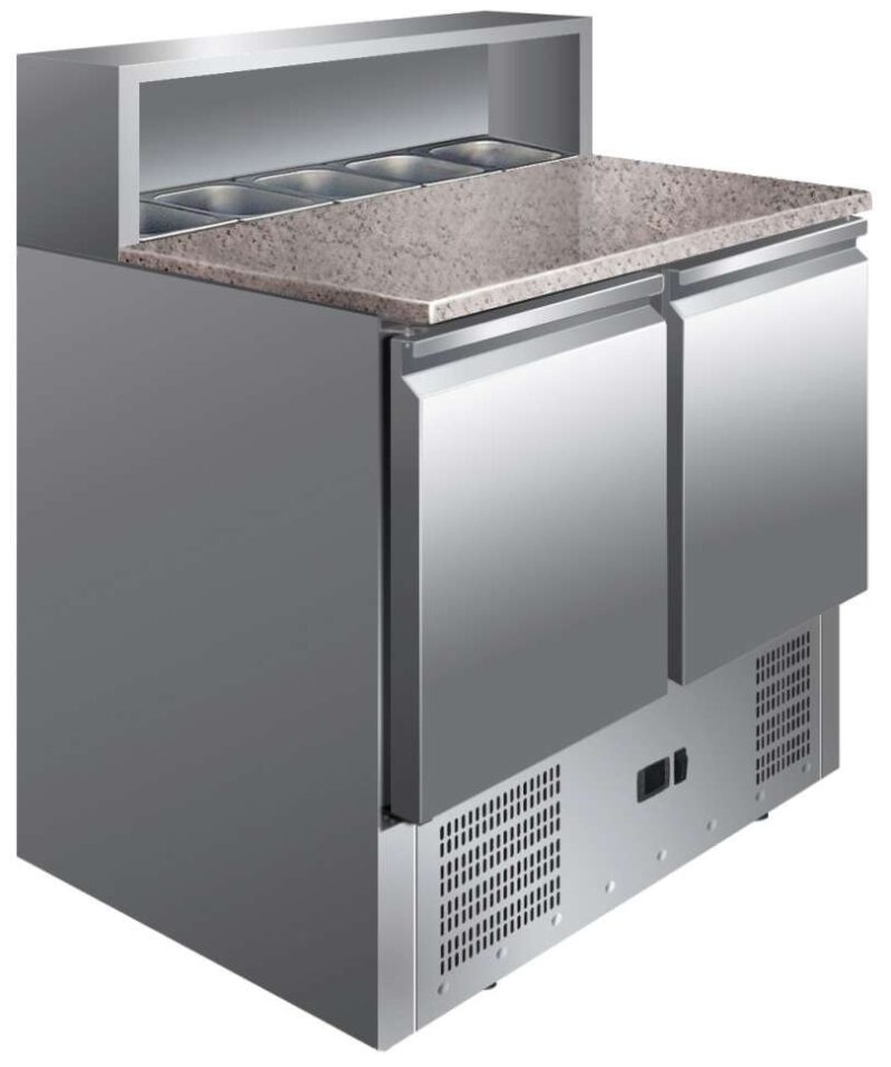 Mesa GN1/1 2 Puertas Preparación Ensaladas con Encimera de Granito de 900 x700 x1010h mm PEKIN PS900