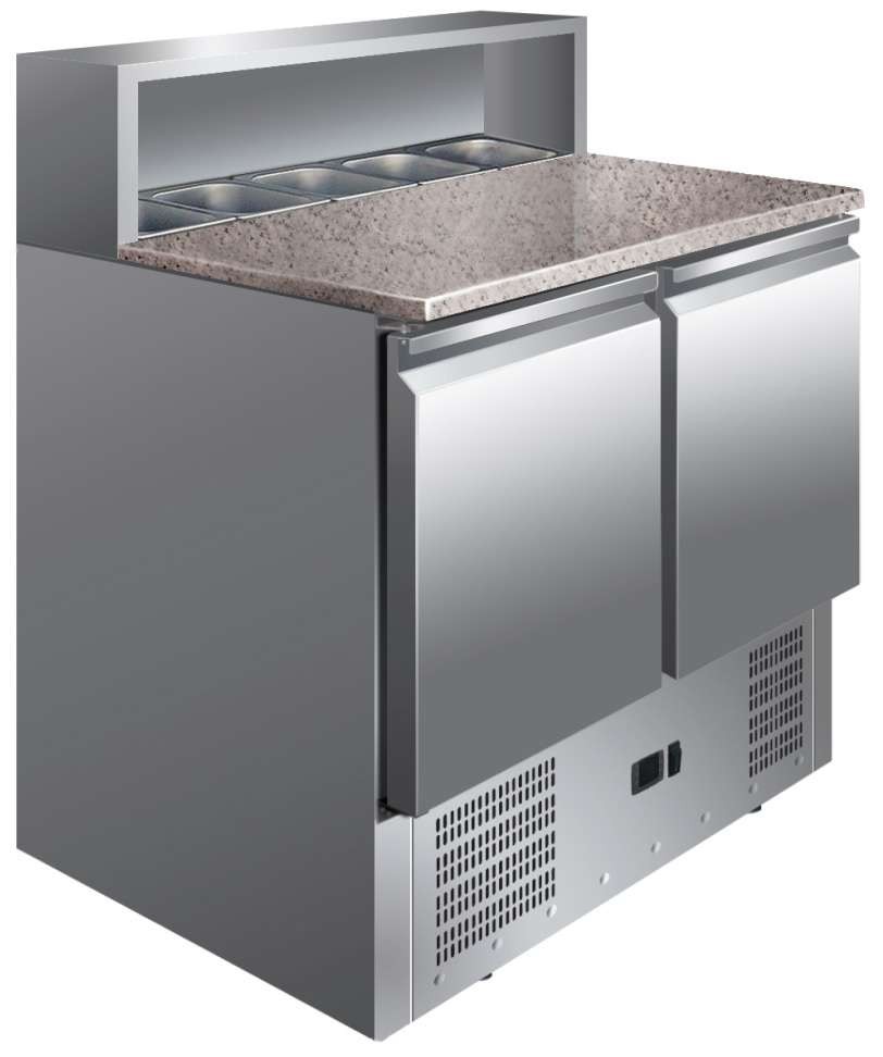 Mesa GN1/1 2 Puertas Preparación Ensaladas con Encimera de Granito de 900 x700 x1010h mm PEKIN PS900