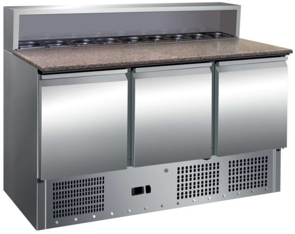 Mesa GN1/1 3 Puertas Preparación Ensaladas con Encimera de Granito de 1365 x700 x1010h mm PEKIN PS903