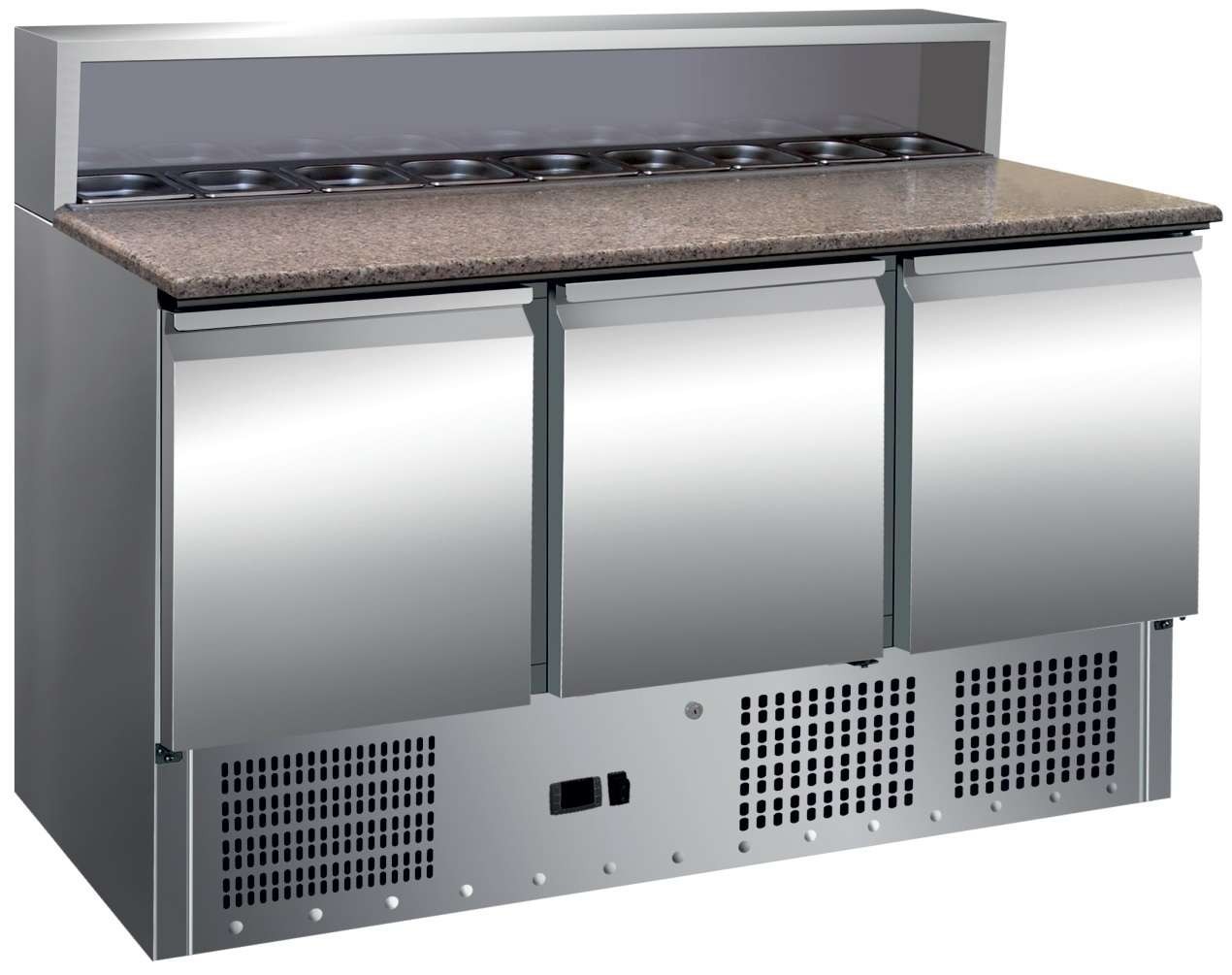 Mesa GN1/1 3 Puertas Preparación Ensaladas con Encimera de Granito de 1365 x700 x1010h mm PEKIN PS903