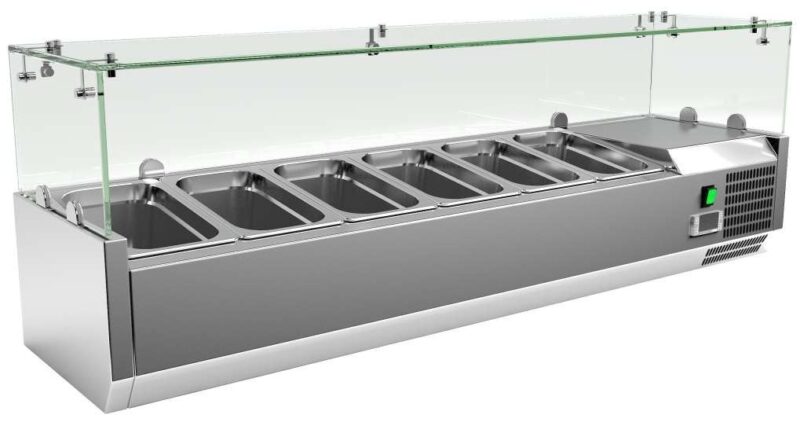 Vitrina 6 cubetas GN1/4 con Cúpula de Vídrio de 1400 x335 x440h mm PEKIN VRX1400330FG