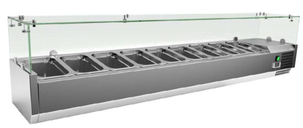 Vitrina 8 cubetas GN1/4 con Cúpula de Vídrio de 1800 x335 x440h mm PEKIN VRX1800330FG