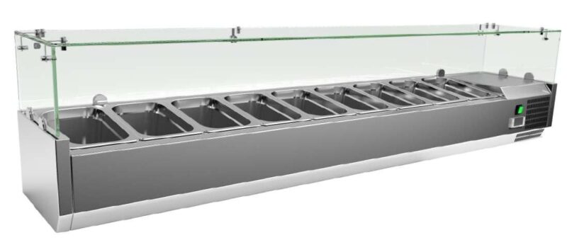 Vitrina 8 cubetas GN1/4 con Cúpula de Vídrio de 1800 x335 x440h mm PEKIN VRX1800330FG