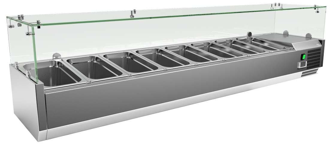 Vitrina 8 cubetas GN1/3 con Cúpula de Vídrio de 1800 x395 x440h mm PEKIN VRX1800380FG