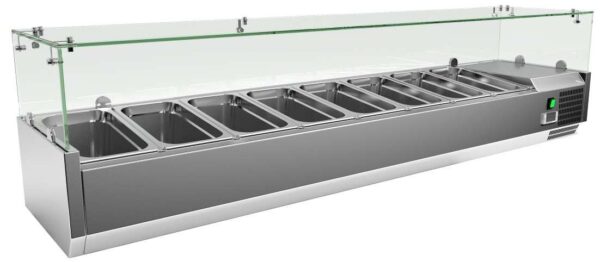 Vitrina 9 cubetas GN1/3 con Cúpula de Vídrio de 2000 x395 x440h mm PEKIN VRX2000380FG