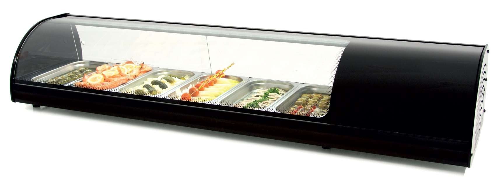 Vitrina refrigerada de tapas 4 bandejas GN1/3-40 color negro dim.1104x390x287h mm línea Badajoz 4VTG-NE