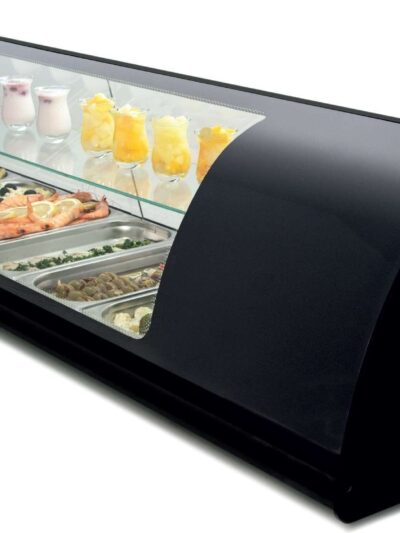 Vitrina refrigerada de tapas doble piso placa lisa color negro dim.1808x390x360h mm línea Badajoz 8VTL DOBLE-NE