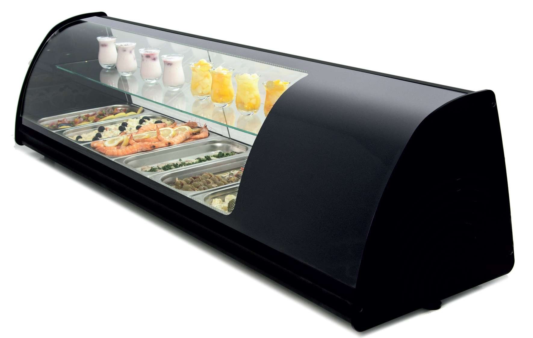 Vitrina refrigerada de tapas doble piso placa lisa color negro dim.1808x390x360h mm línea Badajoz 8VTL DOBLE-NE