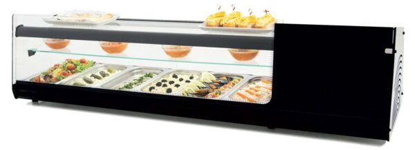 Vitrina refrigerada de tapas triple piso 6 bandejas GN1/3-40 color negro dim.1456x390x376h mm línea Badajoz 6VTG TRIPLE-NE