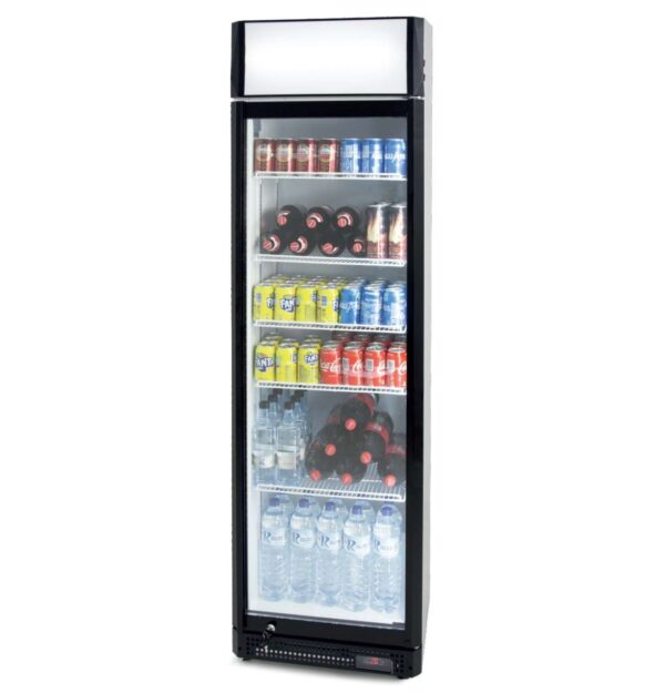 Armario Expositor Refrigerado 410 litros Puerta de Vidrio de 580 x610 x1980h mm PEKIN CS410SB con cabezal luminoso