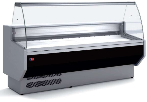 Vitrina Refrigerada Expositora Cristal Curvo con Reserva Decoración Negra Fondo 800 de 1055 x800 x1235h mm BADAJOZ VEC100