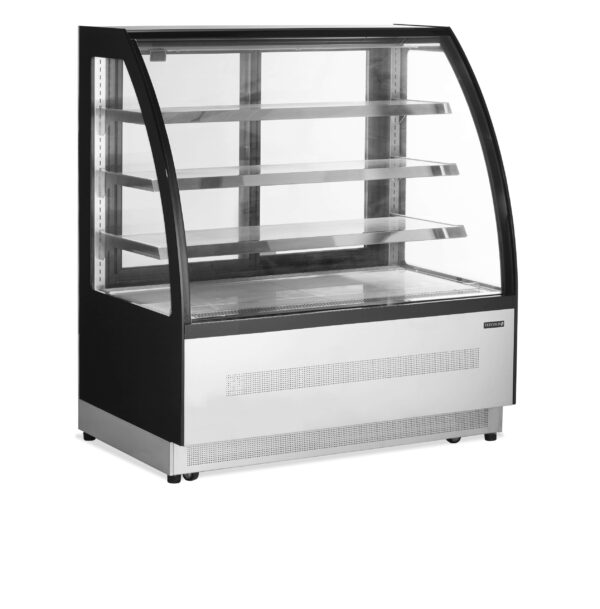 Vitrina Refrigerada Ventilada Total Cristal Curvo con 4 estantes de cristal 1205X750X1360h mm Línea VIBORG LPD1200C-P-BLACK. 269kg