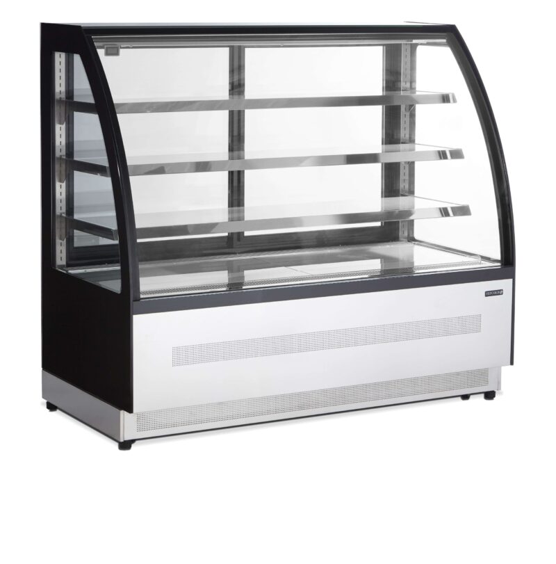Vitrina Refrigerada Ventilada Total Cristal Curvo con 4 estantes de cristal 1505X750X1360h mm Línea VIBORG LPD1500C-P-BLACK. 275kg