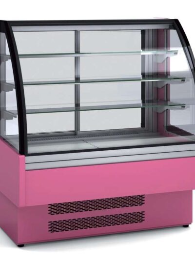 Vitrina Expositora Refrigerada Ventilada Cristal Curvo para snack dim.1650x730x1379h mm Línea Córdoba VV-6-16-C