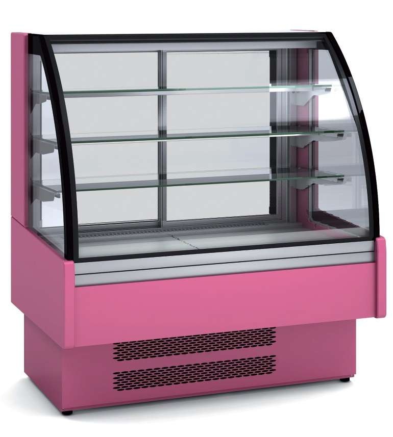 Vitrina Expositora Refrigerada Ventilada Cristal Curvo para chocolates dim.1300x730x1379h mm Línea Córdoba VVB-6-13-C