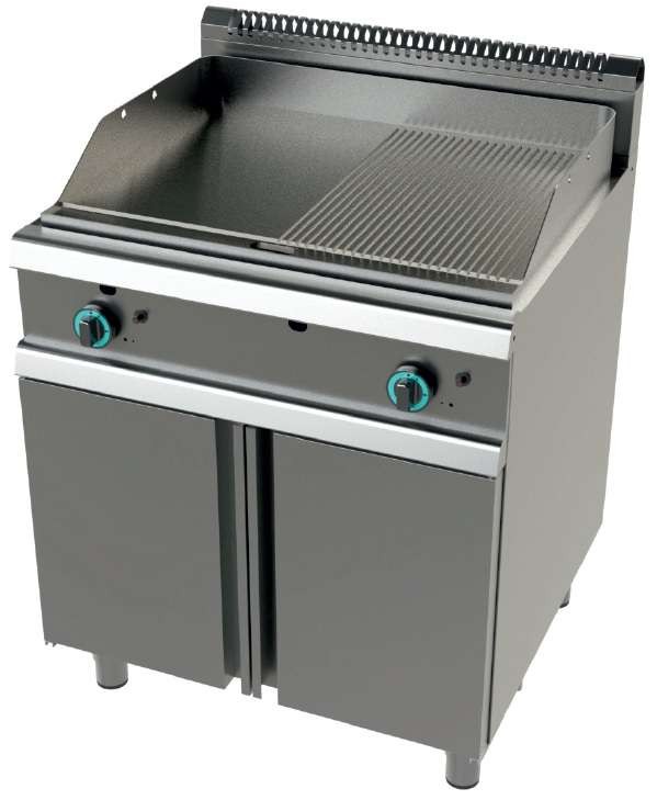 Fry tops a gas acero laminado placa lisa con mueble Serie 900 JUNEX con medidas 800x900x900h mm FT9C0LL