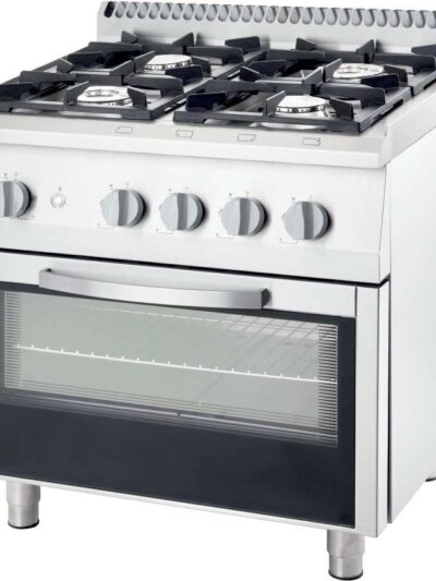 Cocina a gas con horno eléctrico convección GN1/1 4 fuegos 800x700x850h mm 3,5+5+2x7 Kw Línea Varsovia