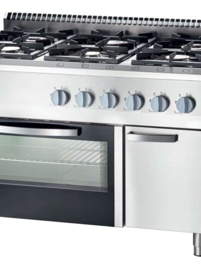 Cocina a gas con horno eléctrico estático GN1/1 6 fuegos 1200x700x850h mm 3,5+2x5+2x7+9 Kw Línea Varsovia