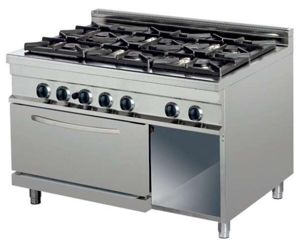 Cocina a gas 6 fuegos 6x6kw con horno de 6Kw1200x700x290h mm GR732 Línea Estambul