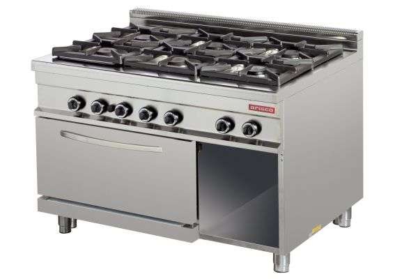 Cocina a gas 6 fuegos 6x8kw con horno 7,5kw 1275x900x900h mm GR932 Línea Estambul