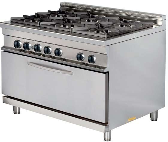 Cocina a gas 6 fuegos 6x8kw con horno MAXI 7,5kw 1275x900x900h mm GR932 MAXI Línea Estambul