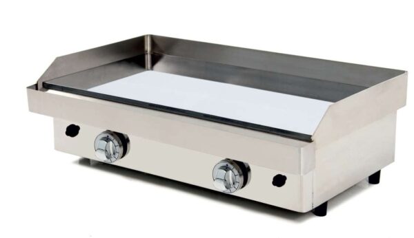 Plancha a Gas Acero con Baño Cromo Duro 50 micras pot.9,6Kw dim.810x457x240h mm línea Badajoz 80PGC