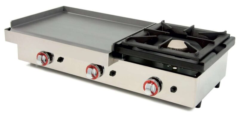 Plancha a Gas Acero Laminado con Fogón 6Kw pot.9,6+6Kw dim.1210x457x240h mm línea Badajoz 120PGLF