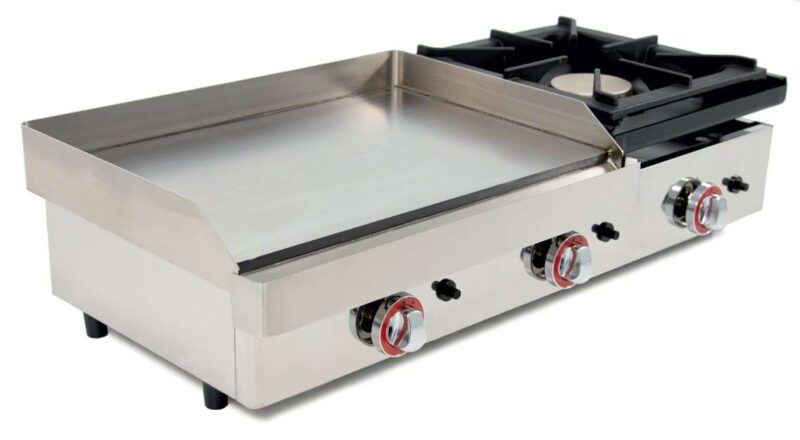 Plancha a Gas Acero Rectificado con Fogón 6Kw pot.6,4+6Kw dim.1010x457x240h mm línea Badajoz 100PGRF