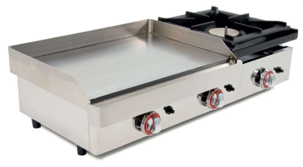 Plancha a Gas Acero Rectificado con Fogón 6Kw pot.9,6+6Kw dim.1210x457x240h mm línea Badajoz 120PGRF