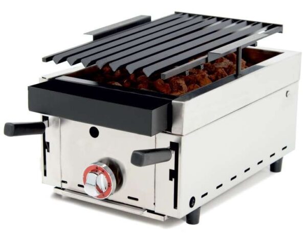 Barbacoa a Gas con Piedra Volcánica con parrilla pavonada regulable en 3 alturas dim.370x600x260h mm Línea Badajoz 35BAR