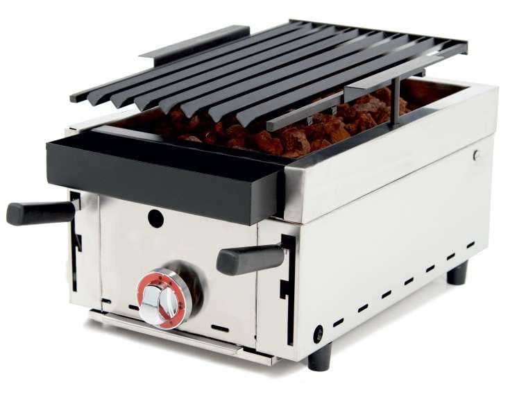 Barbacoa a Gas con Piedra Volcánica con parrilla pavonada regulable en 3 alturas dim.370x600x260h mm Línea Badajoz 35BAR
