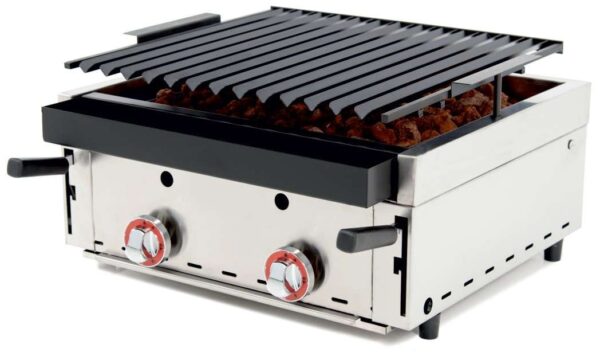 Barbacoa a Gas con Piedra Volcánica con parrilla pavonada regulable en 3 alturas dim.600x600x260h mm Línea Badajoz 60BAR