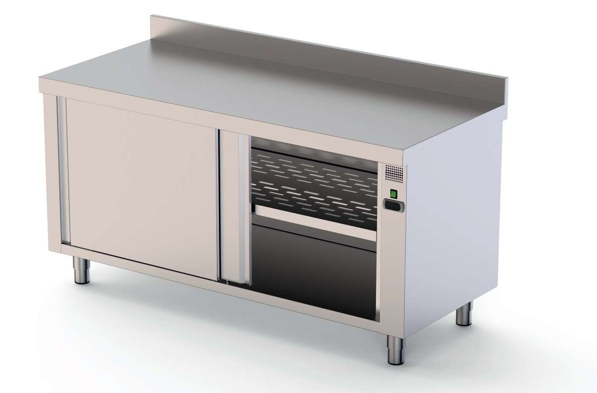 Mesa Caliente Acero Inoxidable Mural Fondo 600 Con Puerta Corredera A 1 Cara 1600x600x850h mm HFTW160160SD