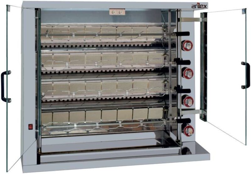Asador de Pollos a Gas dim.1160x450x930h mm 4 espadas Línea Badajoz 4ASG (espadas no incluidas)