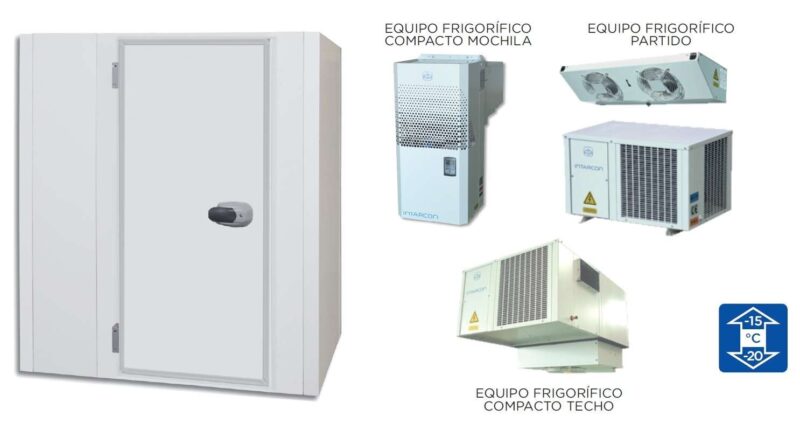 Cámara Frigorífica Temperatura Negativa dim.ext.2570x2170x2000h mm con suelo, aislamiento de 85mm, puerta pivotante de luz 1830X700mm y perfiles sanitarios
