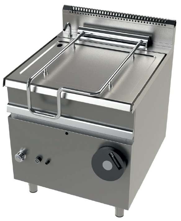 Sartén basculante a gas 80 litros 22Kw fondo cuba en acero inoxidable AISI-304 Serie 900 JUNEX con medidas 800x900x900h mm FD9C080