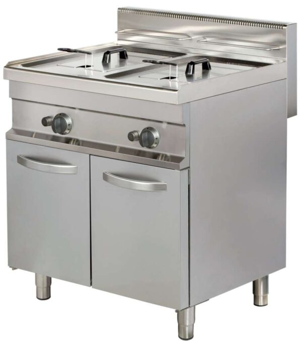 Freidora a gas 2 cuba 20 litros de aceite 15+15kw 850x900x900h mm GF922 Línea Estambul