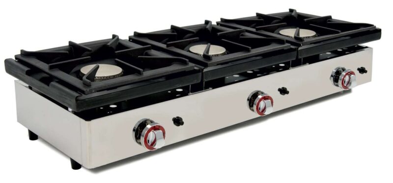 Cocina a Gas Sobremesa 3 fuego de 6+6+6 Kw dim.1210x457x240h mm línea Badajoz 120CG