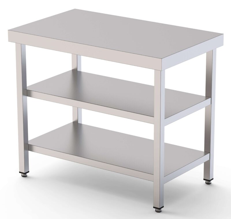 Mesa de Trabajo Acero inoxidable Central Con 2 Estante 800x600x850h mm WTC160080S2