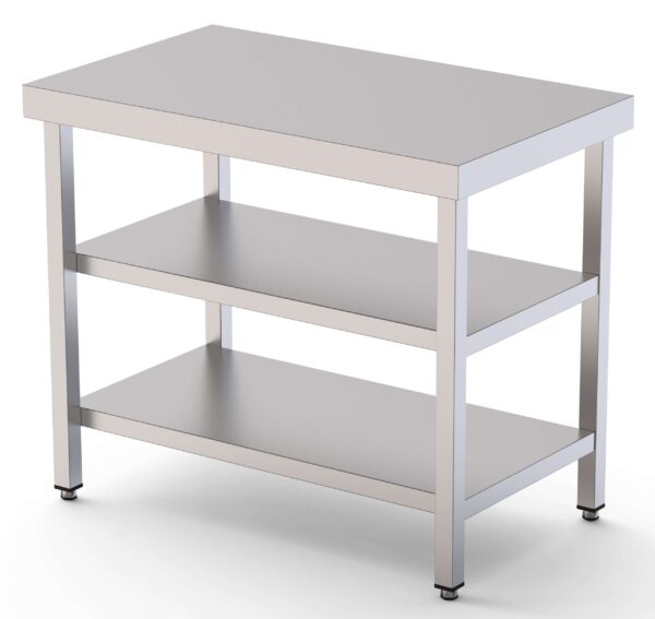 Mesa de Trabajo Acero inoxidable Central Con 2 Estante 1600x800x850h mm WTC180160S2