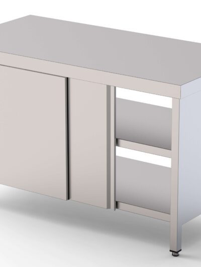 Mesa de Trabajo Acero inoxidable Central Con Puerta Corredera en Ambas Caras 1000x900x850h mm WTC190100PT