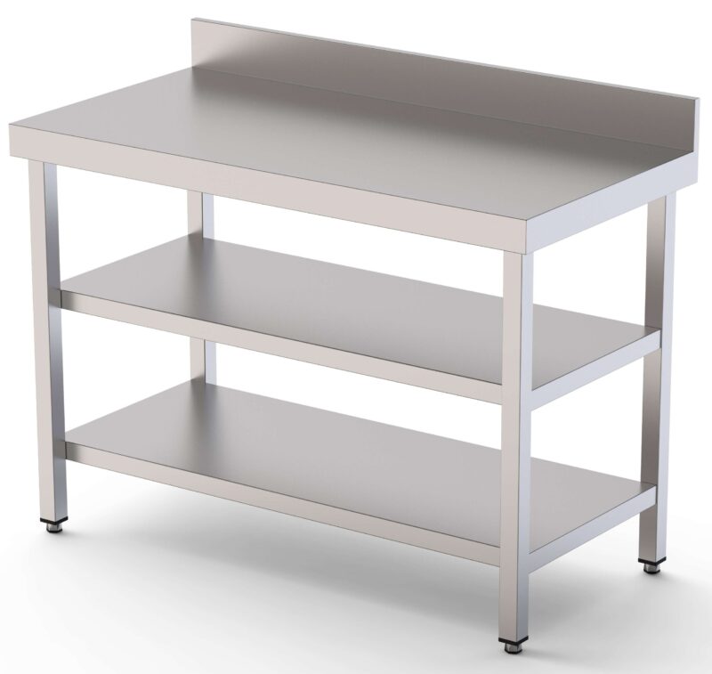 Mesa de Trabajo Acero inoxidable Mural Con 2 Estante 1000x500x850h mm WTW150100S2