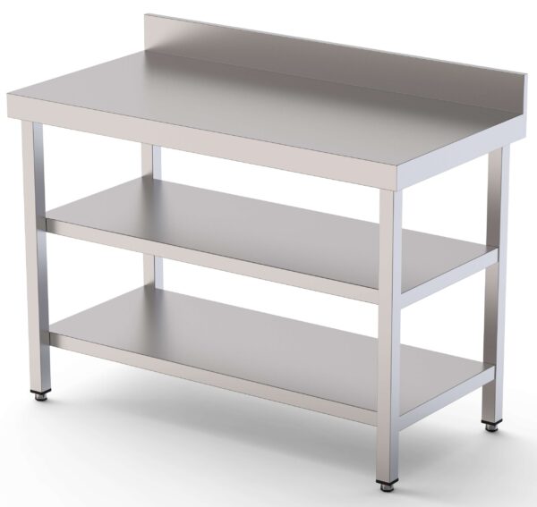 Mesa de Trabajo Acero inoxidable Mural Con 2 Estante 2400x550x850h mm WTW155240S2