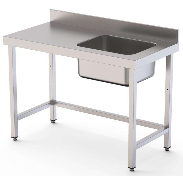 Mesa de Trabajo Acero Inoxidable Mural Sin Estante y Con Cubeta a la Derecha 2200x600x850h mm  WTW16022RB0