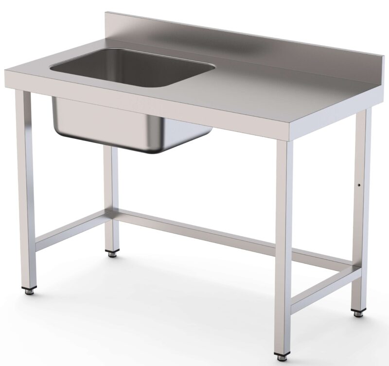 Mesa de Trabajo Acero Inoxidable Mural Sin Estante y Con Cubeta a la izquierda 1600x600x850h mm  WTW16016LB0