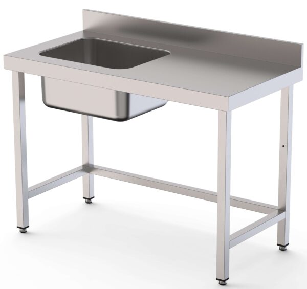 Mesa de Trabajo Acero Inoxidable Mural Sin Estante y Con Cubeta a la izquierda 1800x600x850h mm  WTW16018LB0