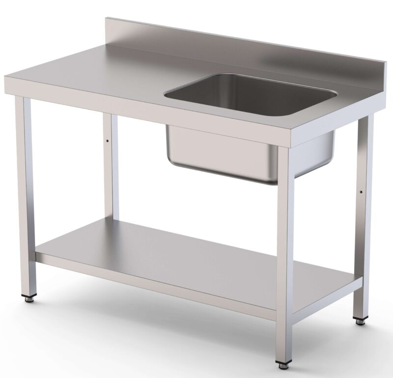 Mesa de Trabajo Acero Inoxidable Mural Con Estante y Con Cubeta a la Derecha 2600x600x850h mm  WTW16026RB1