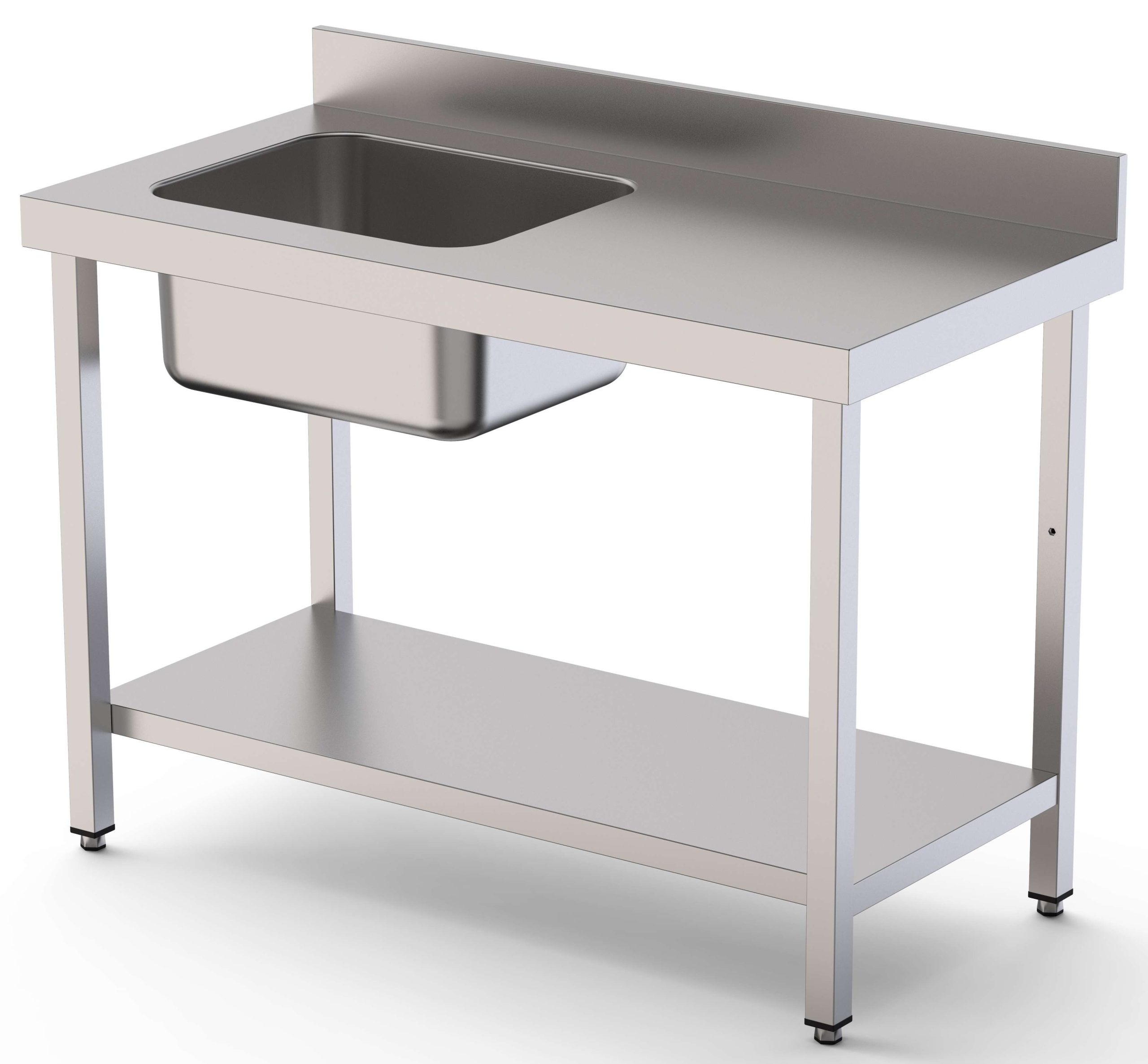 Mesa de Trabajo Acero Inoxidable Mural Con Estante y Con Cubeta a la izquierda 1500x600x850h mm WTW16015LB1